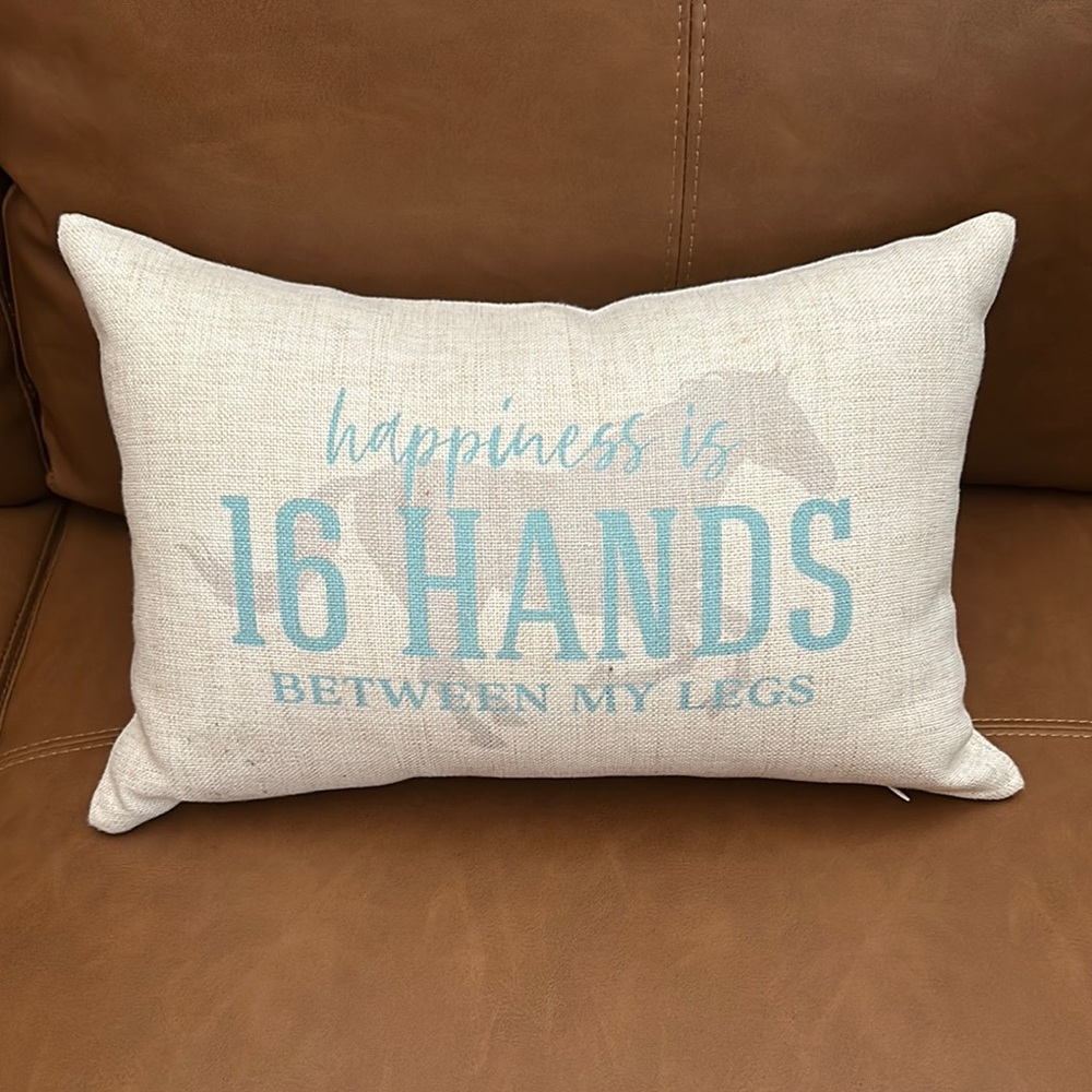 Decorative Pillow with Blue Text